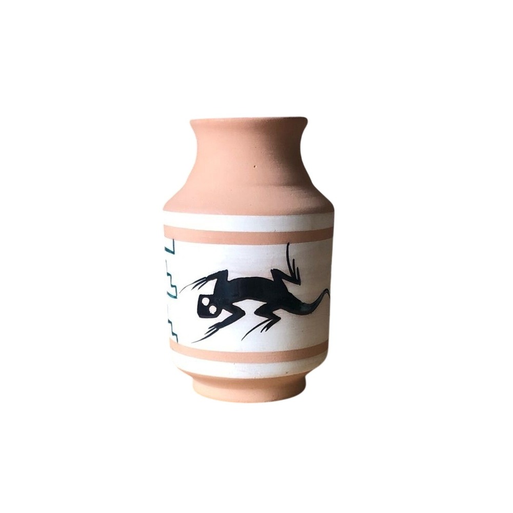 Handcrafted Terracotta Vase with Black Gecko Design Southwestern Decor 6.5"